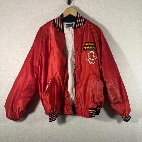 Vintage Butwin Red Varsity Jacket Retro Custom Patches Men's Large Streetwear - Picture 2 of 9